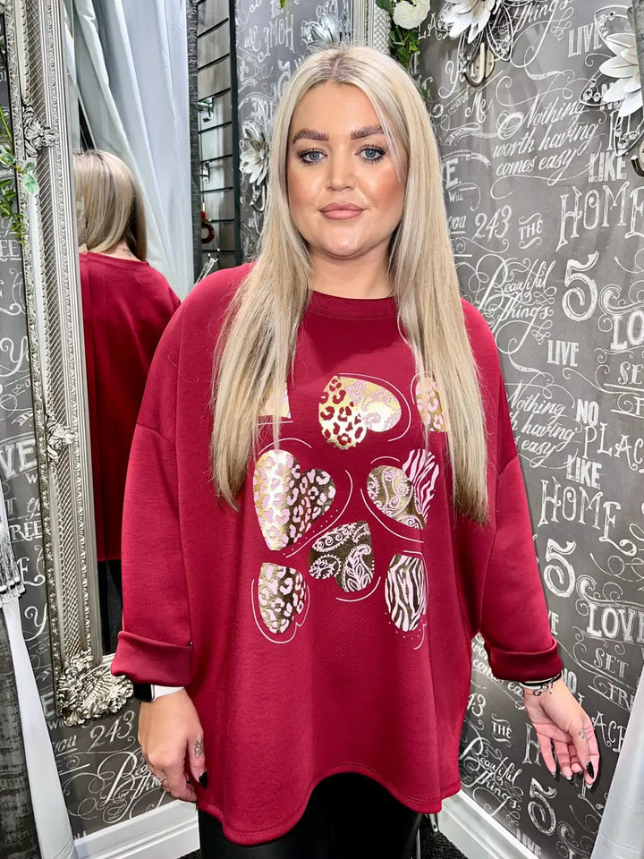 Rhianna Foil Heart Top WINE