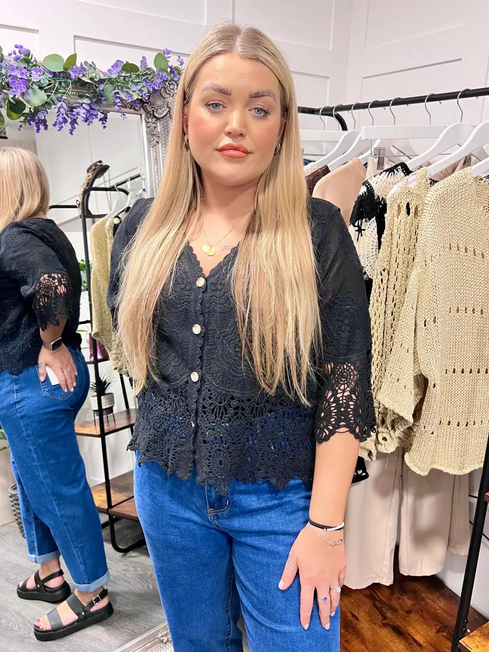 Rhona Floral Lace Blouse BLACK