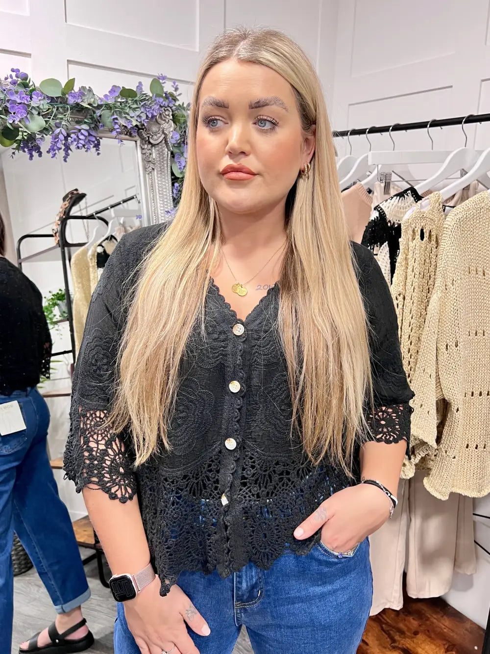 Rhona Floral Lace Blouse BLACK