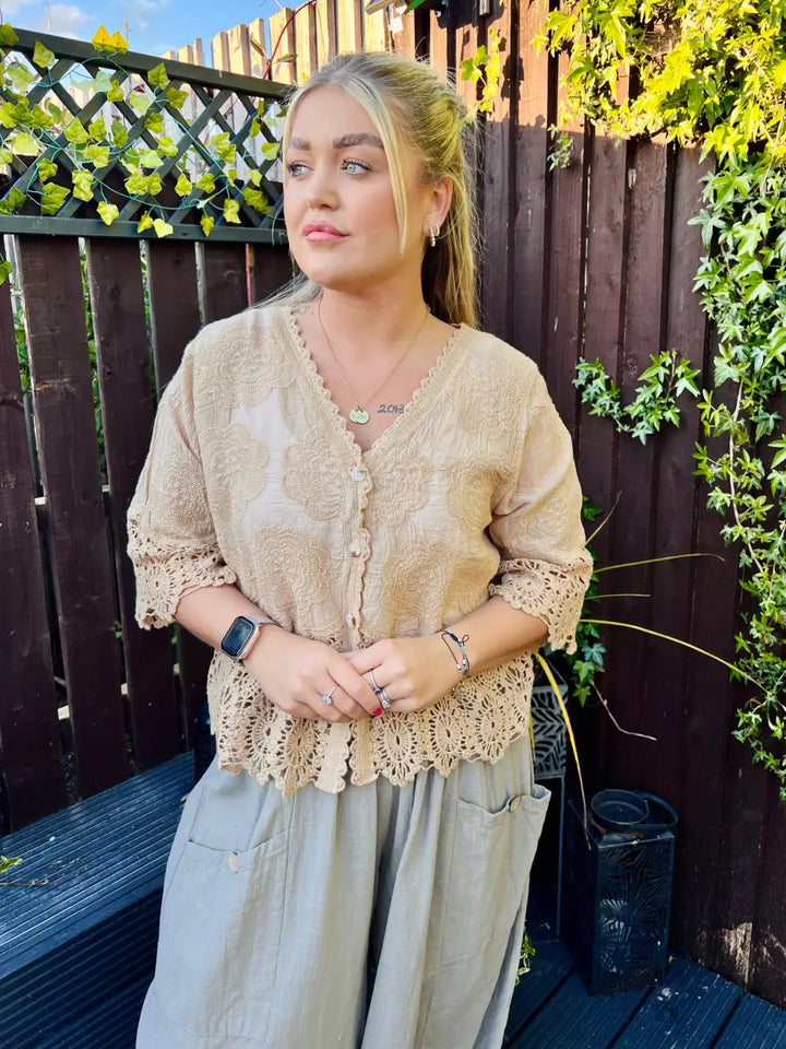 Rhona Floral Lace Blouse CAMEL