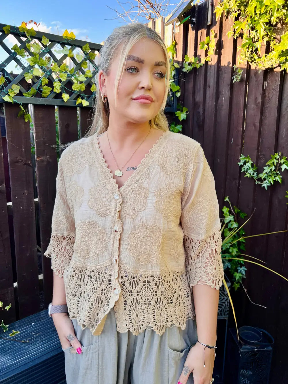 Rhona Floral Lace Blouse CAMEL
