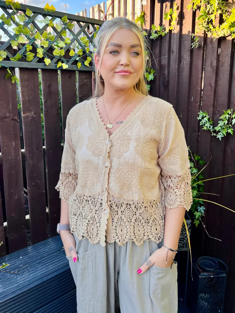 Rhona Floral Lace Blouse CAMEL