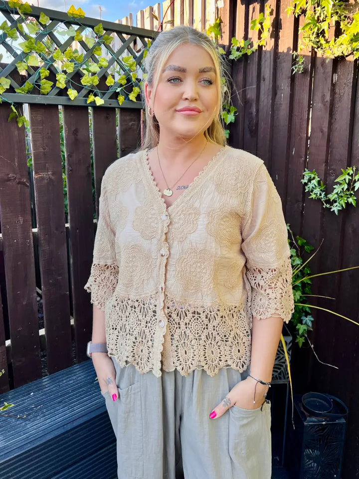Rhona Floral Lace Blouse CAMEL
