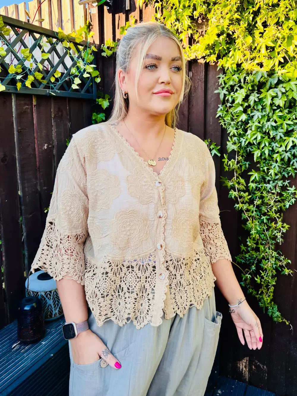 Rhona Floral Lace Blouse CAMEL