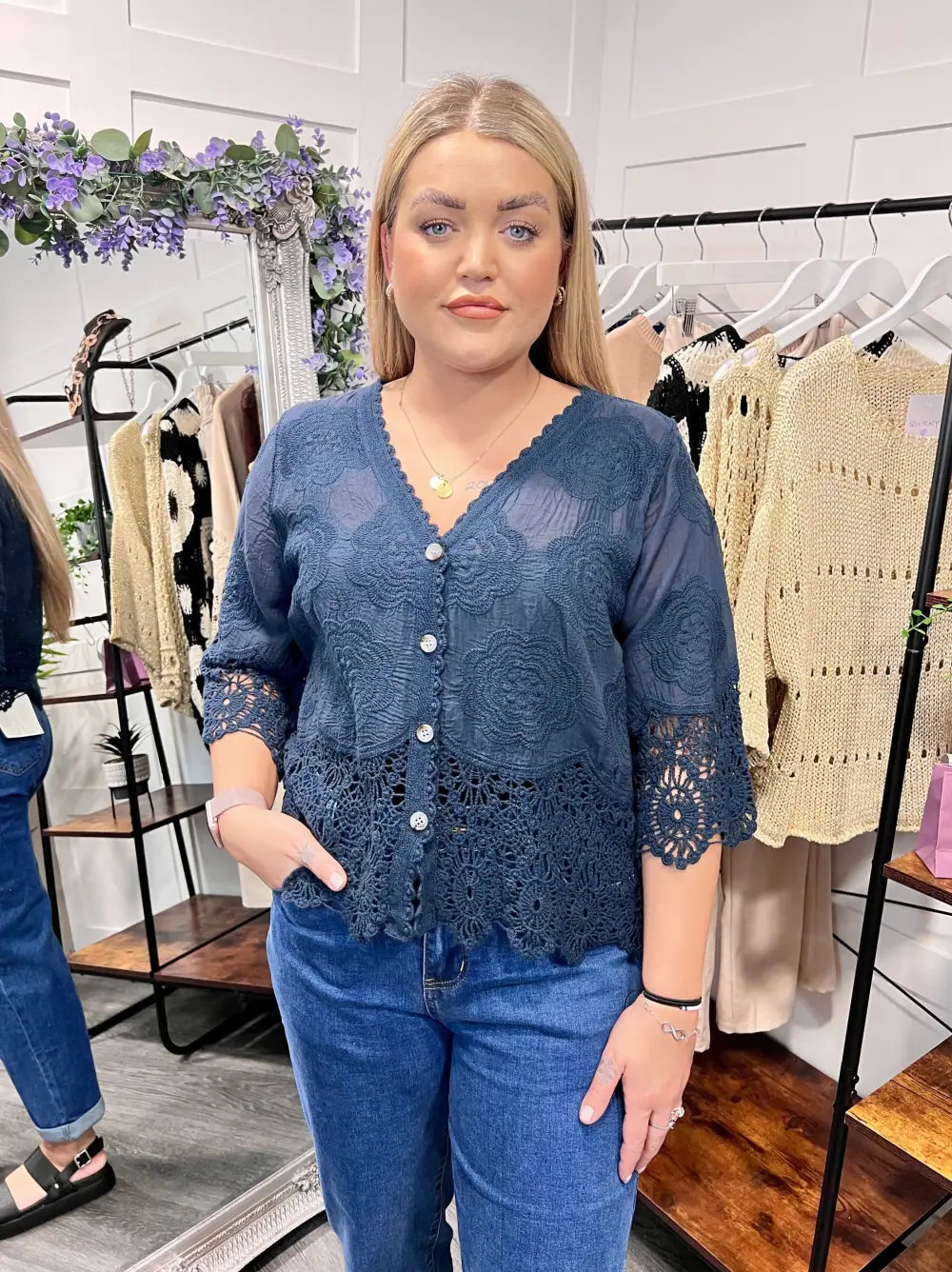 Rhona Floral Lace Blouse NAVY