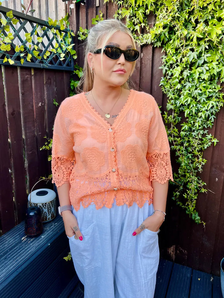 Rhona Floral Lace Blouse PEACH