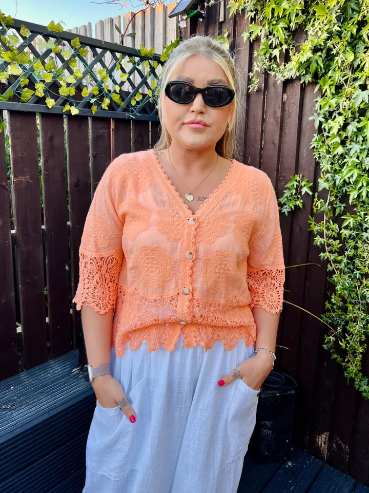 Rhona Floral Lace Blouse PEACH