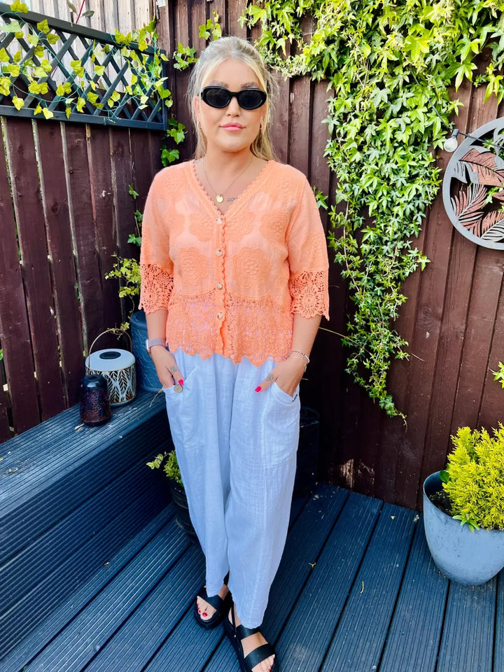 Rhona Floral Lace Blouse PEACH