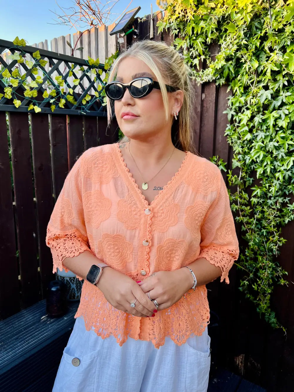 Rhona Floral Lace Blouse PEACH