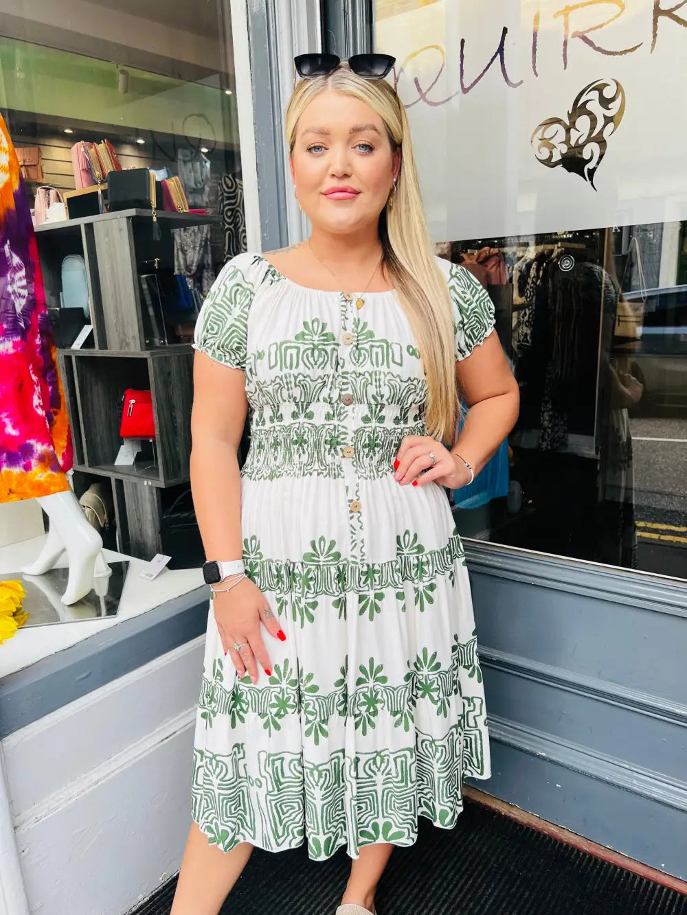 Riley Aztec Midi Dress GREEN - Dress