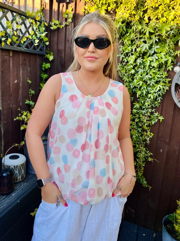 River Polka Dot Water Colour Vest Top PINK