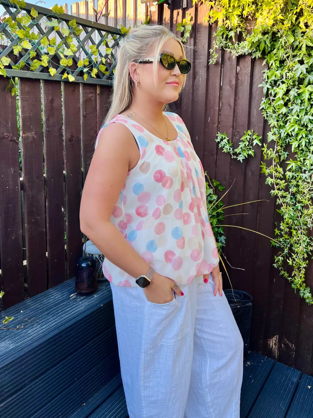 River Polka Dot Water Colour Vest Top PINK