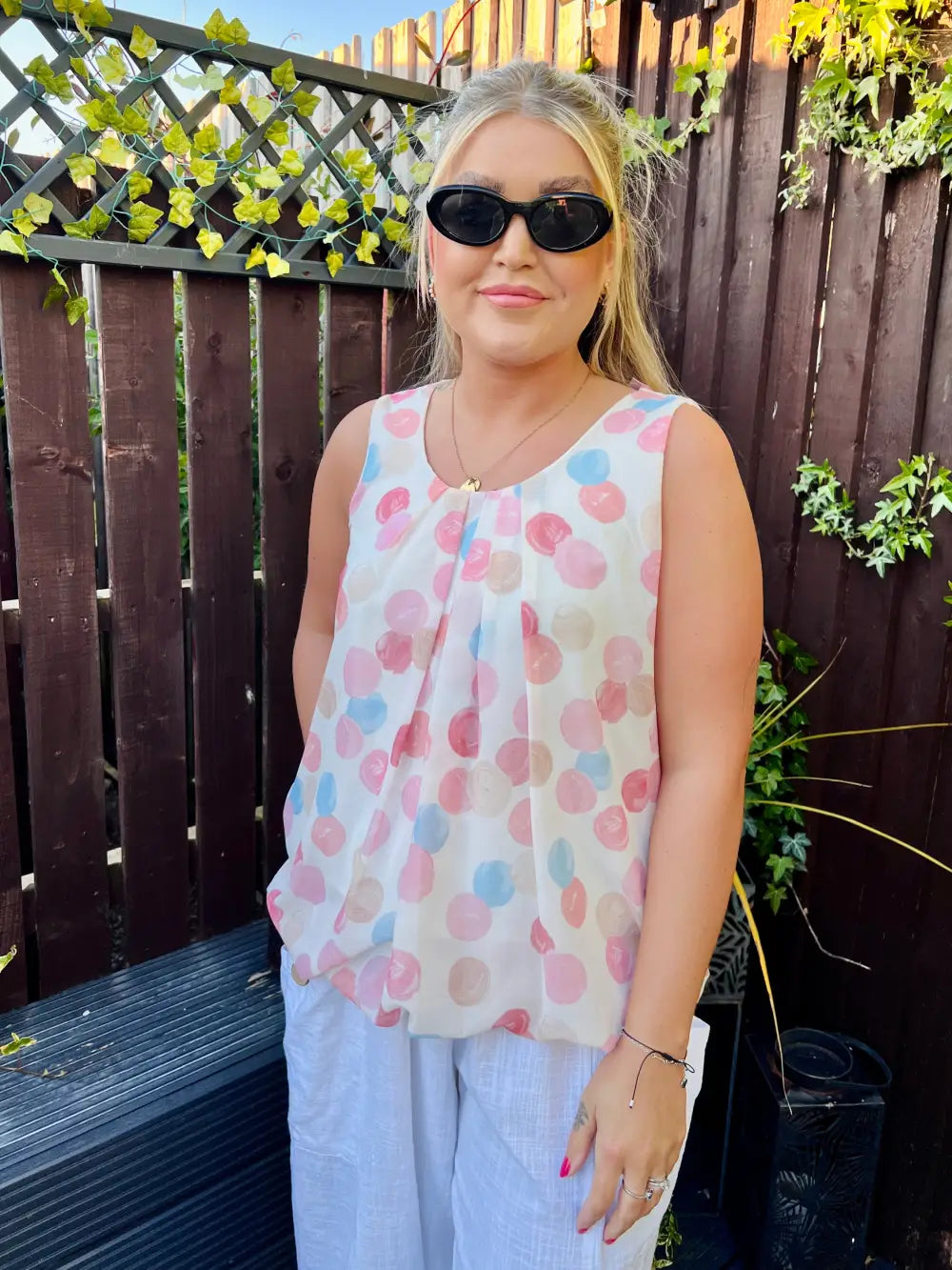 River Polka Dot Water Colour Vest Top PINK