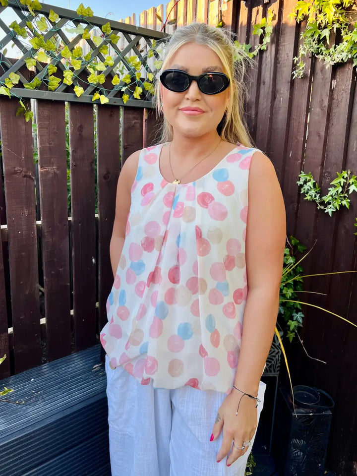 River Polka Dot Water Colour Vest Top PINK
