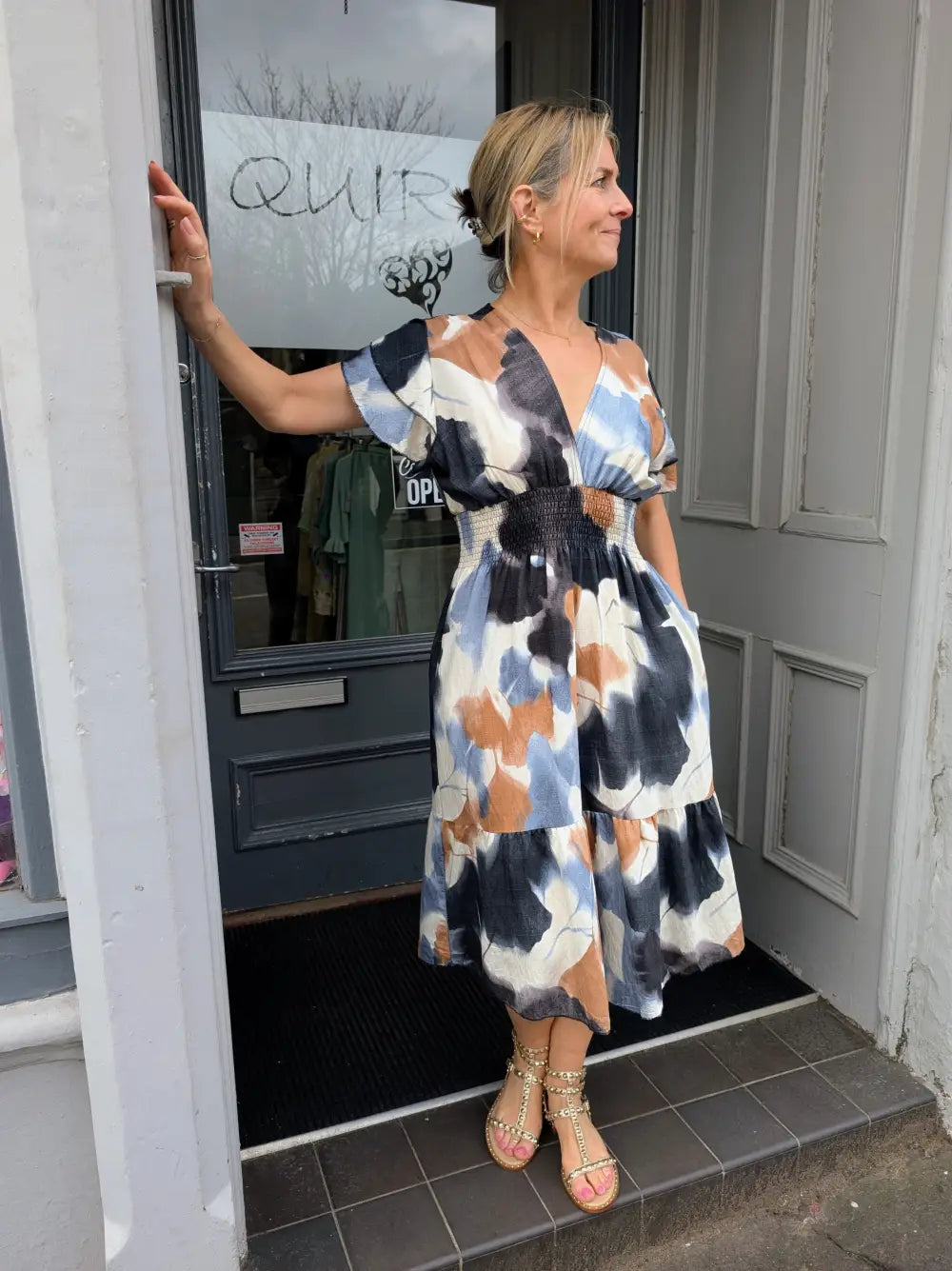 Romy Abstract Midi Dress BLACK