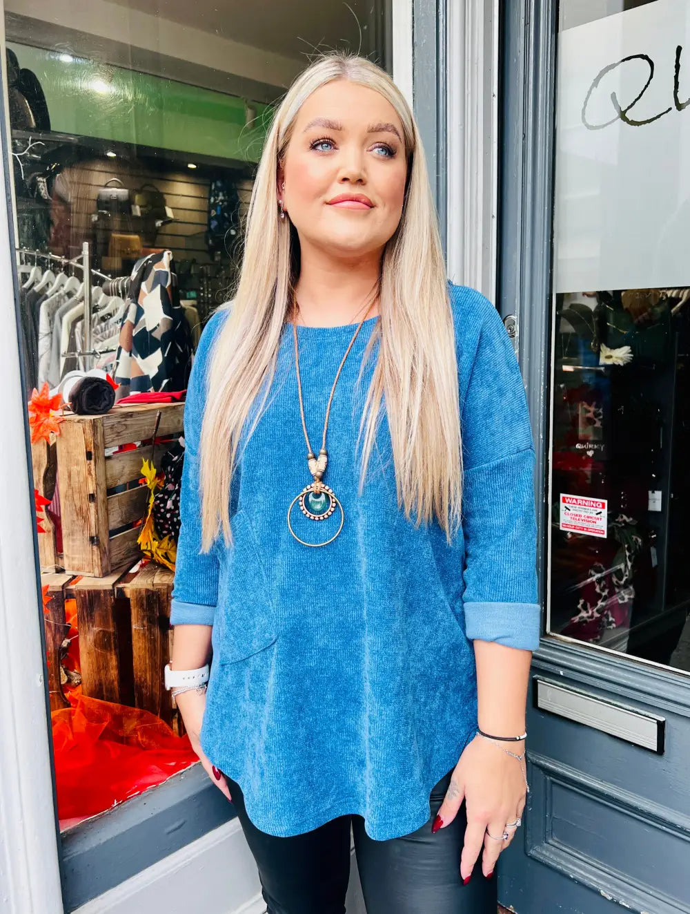 Rosie Chenille Necklace Top BLUE