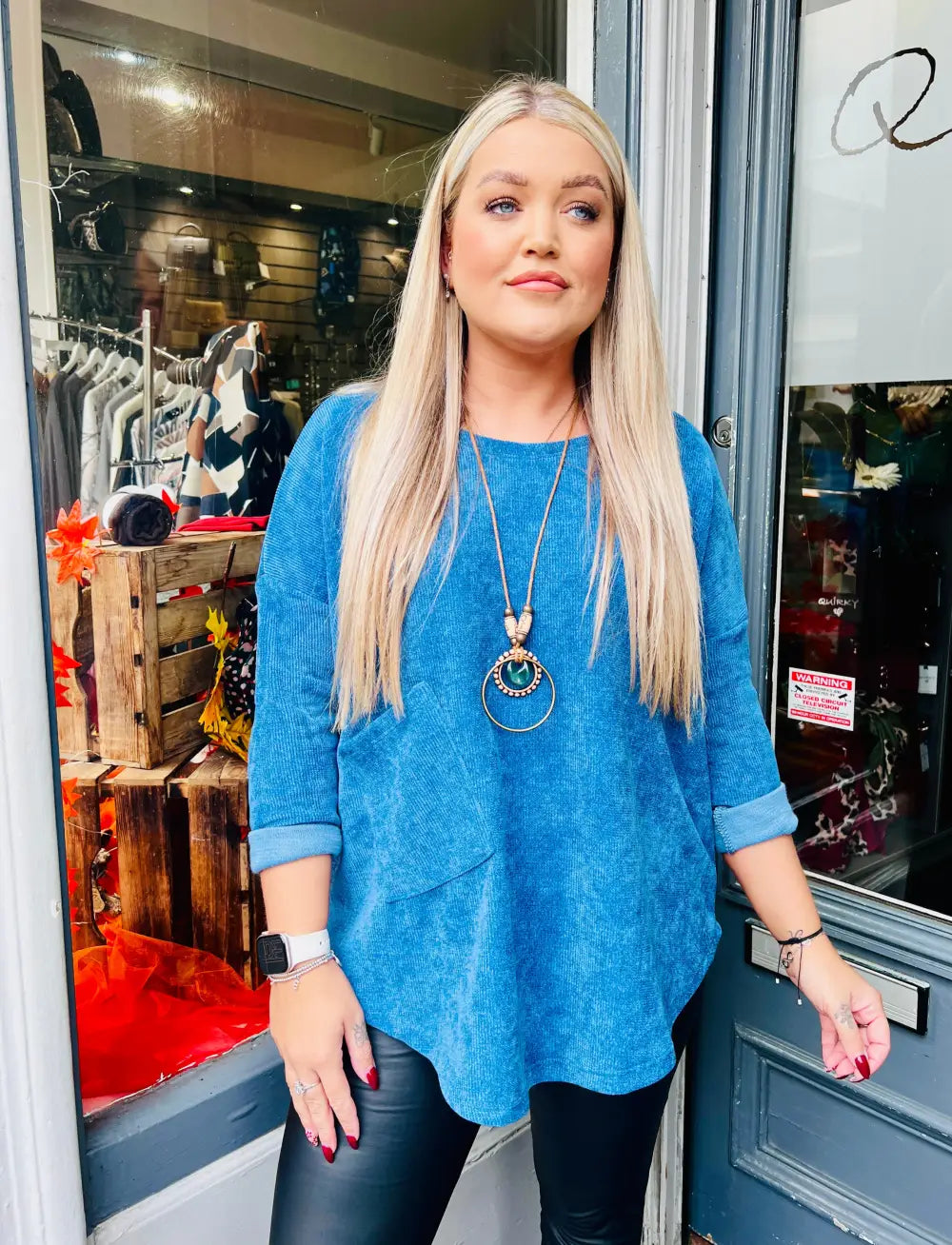 Rosie Chenille Necklace Top BLUE