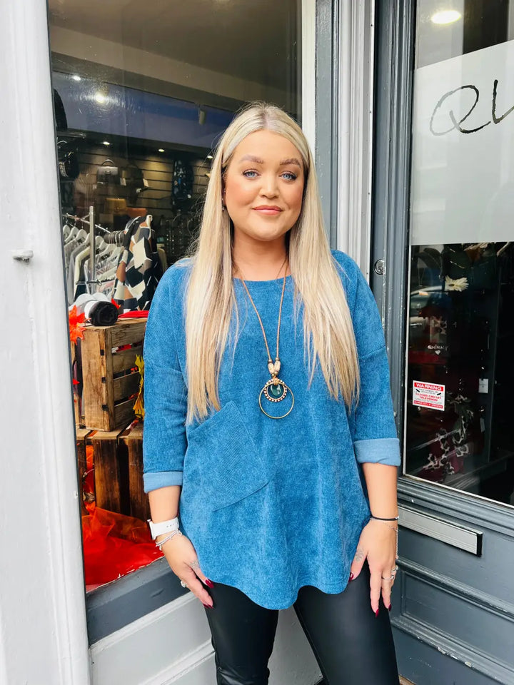 Rosie Chenille Necklace Top BLUE
