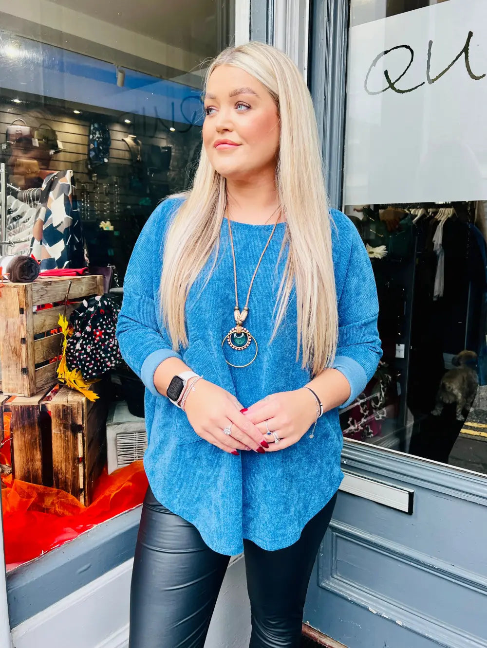 Rosie Chenille Necklace Top BLUE