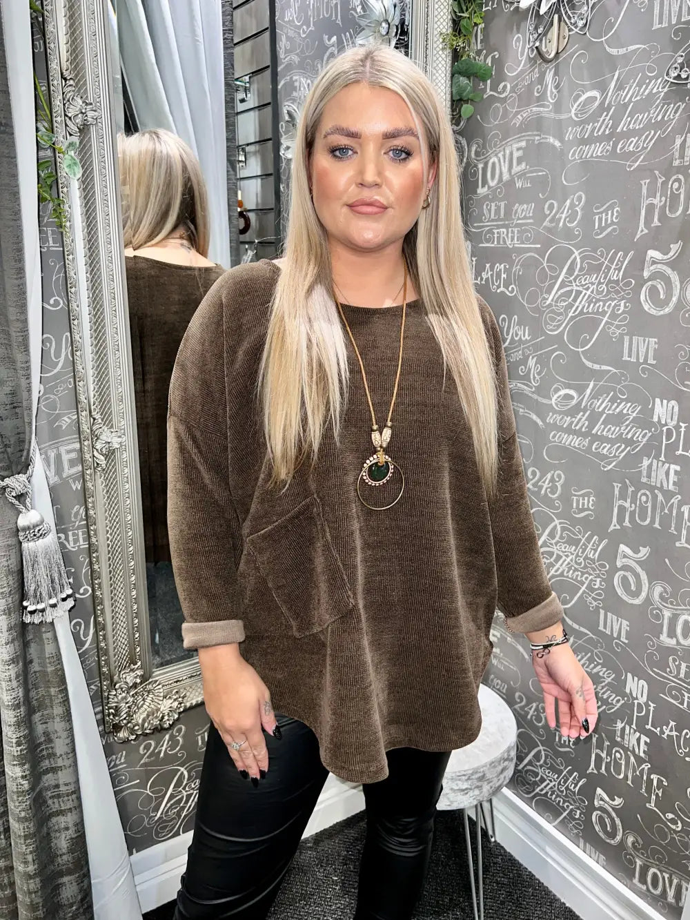 Rosie Chenille Necklace Top CHOCOLATE - Tops