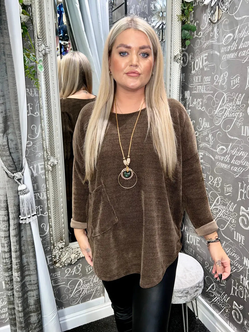 Rosie Chenille Necklace Top CHOCOLATE - Tops