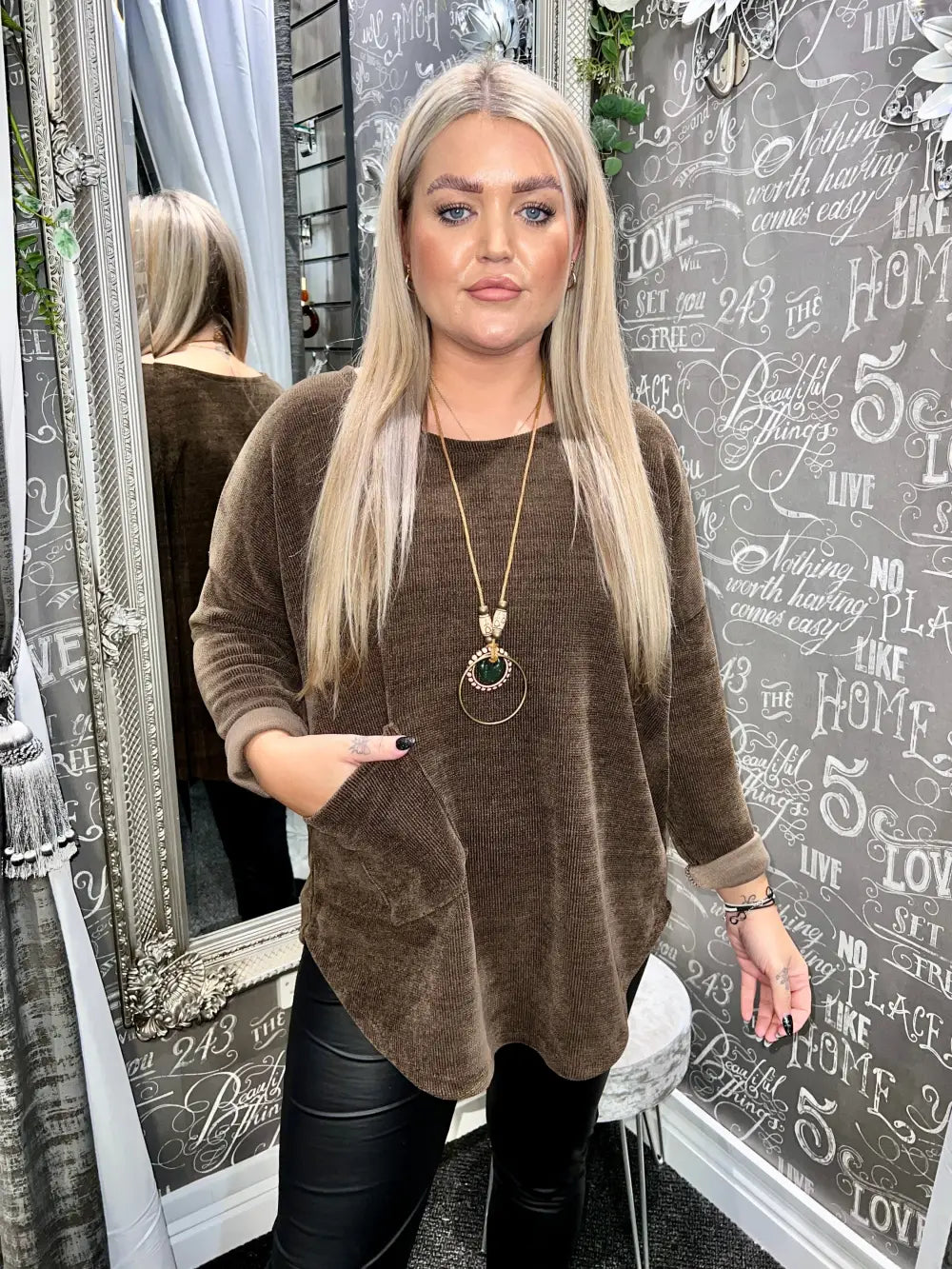 Rosie Chenille Necklace Top CHOCOLATE - Tops