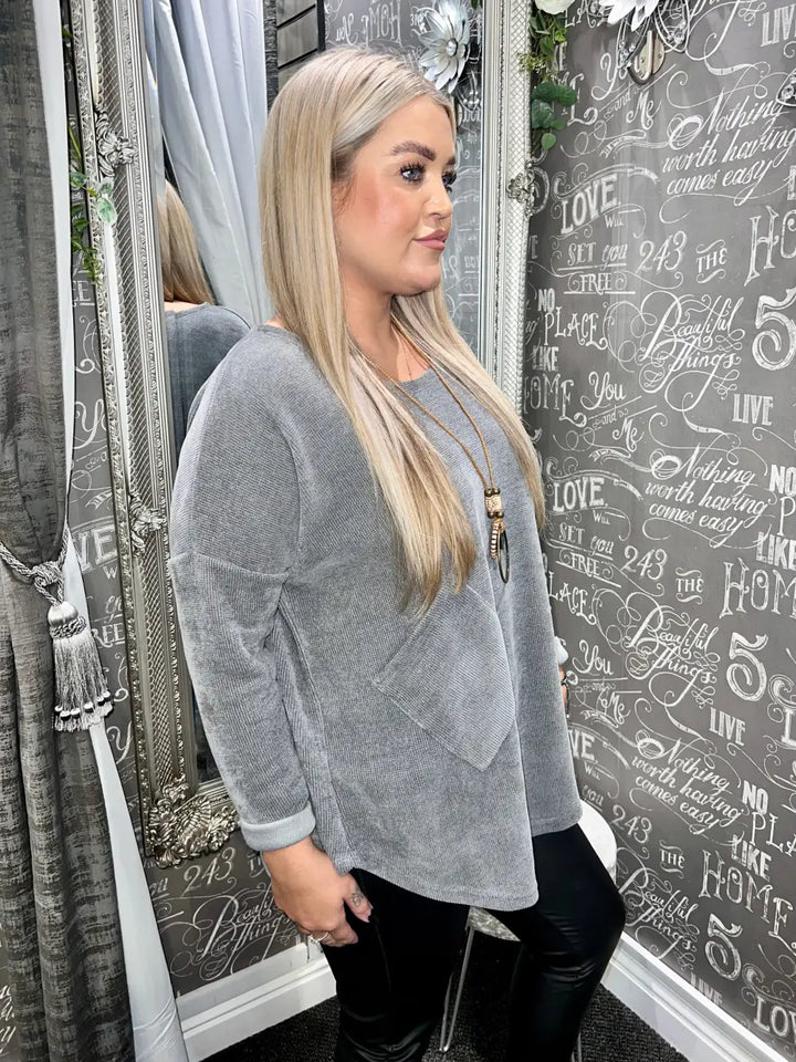 Rosie Chenille Necklace Top GREY - Tops