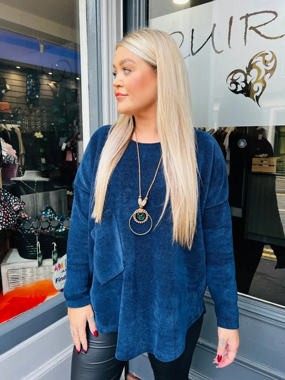 Rosie Chenille Necklace Top NAVY