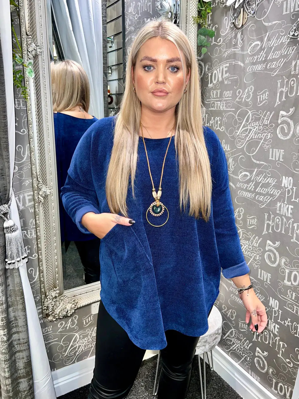 Rosie Chenille Necklace Top NAVY