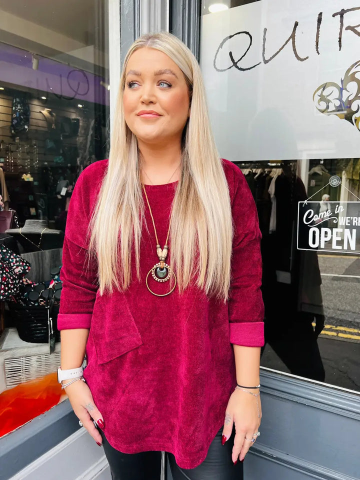 Rosie Chenille Necklace Top WINE