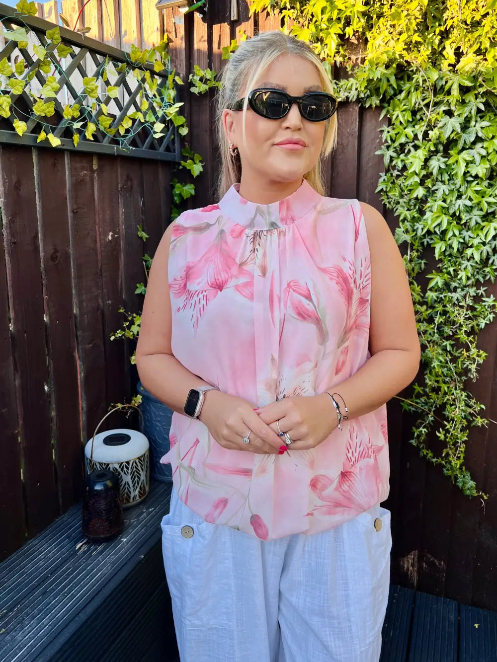 Rylee Halterneck Floral Blouse BLUSH