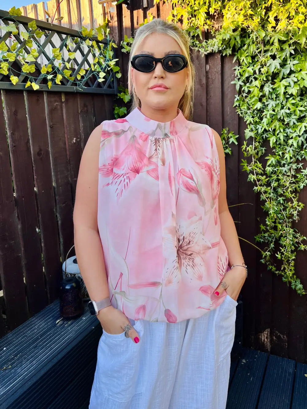 Rylee Halterneck Floral Blouse BLUSH