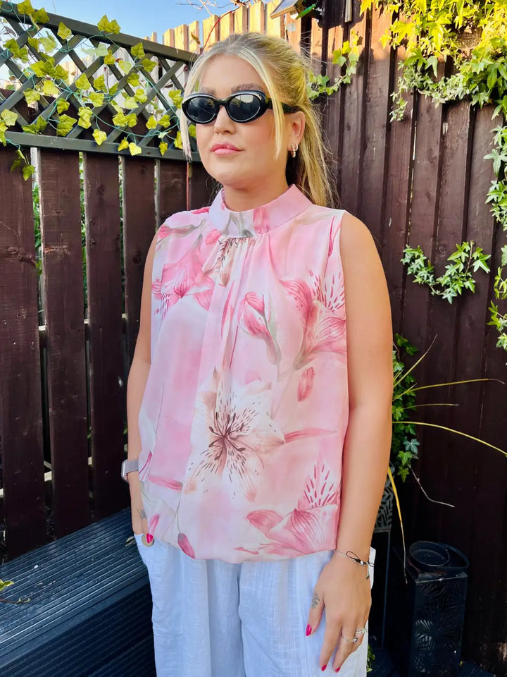 Rylee Halterneck Floral Blouse BLUSH