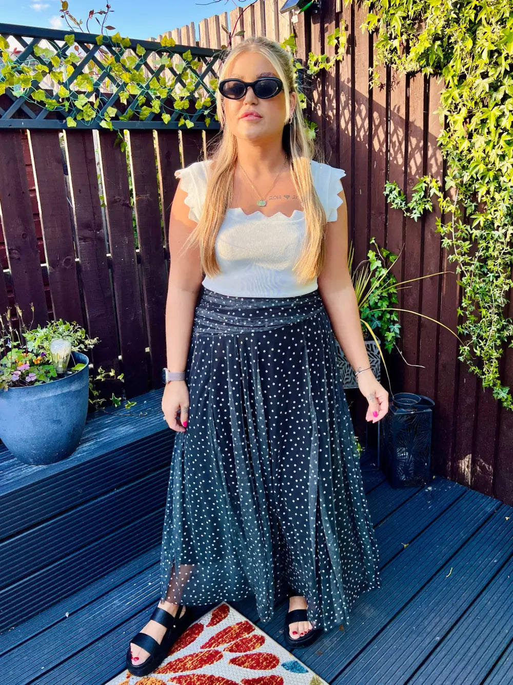 Sabrina Chiffon Polka Dot Skirt BLACK