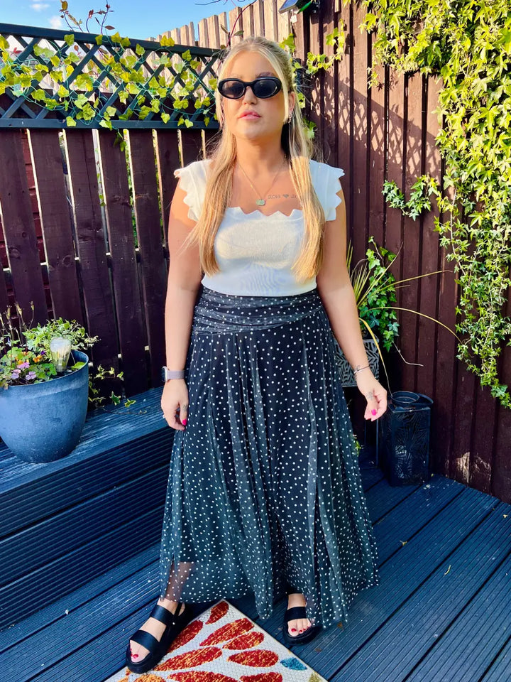 Sabrina Chiffon Polka Dot Skirt BLACK