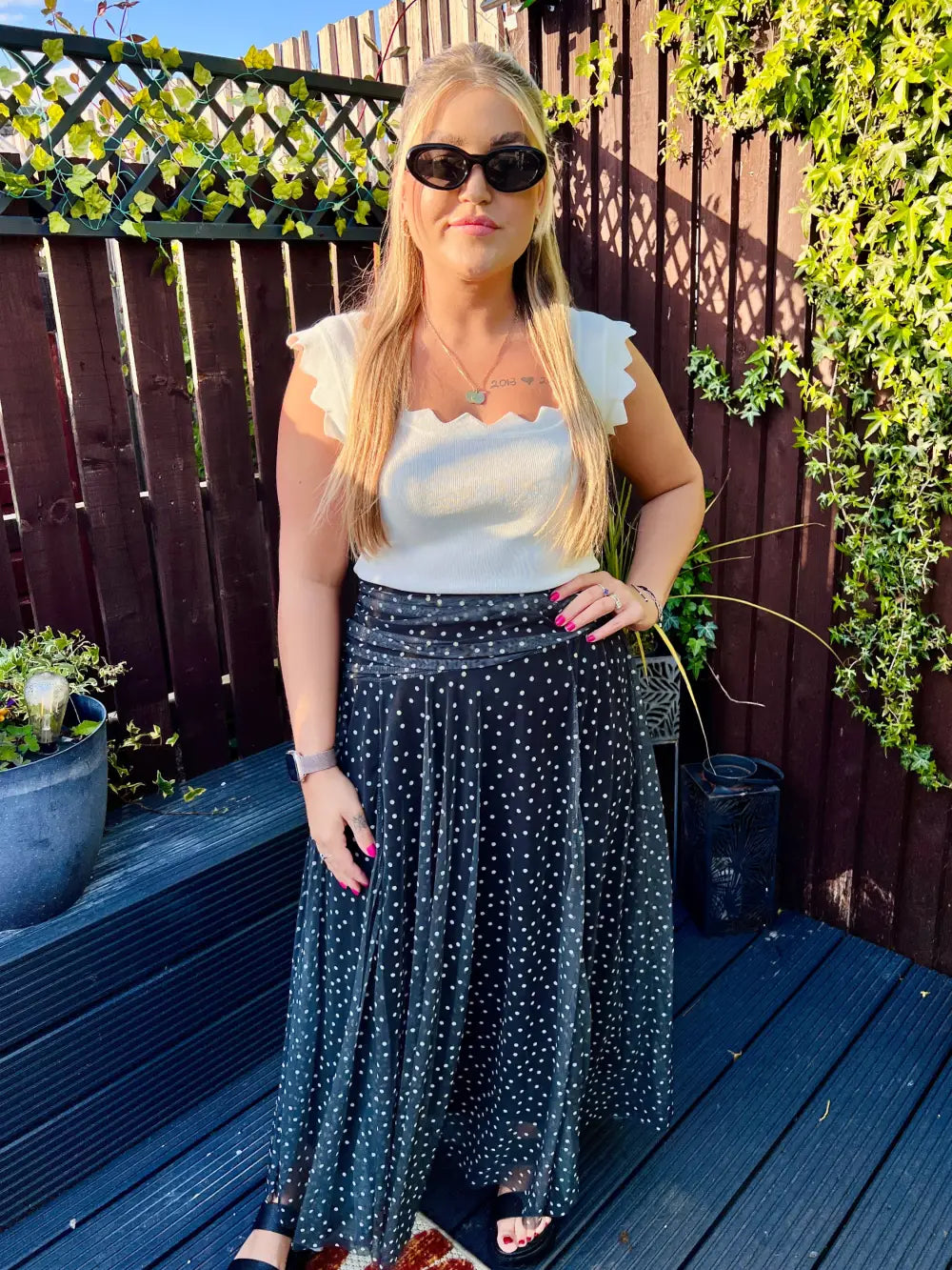Sabrina Chiffon Polka Dot Skirt BLACK