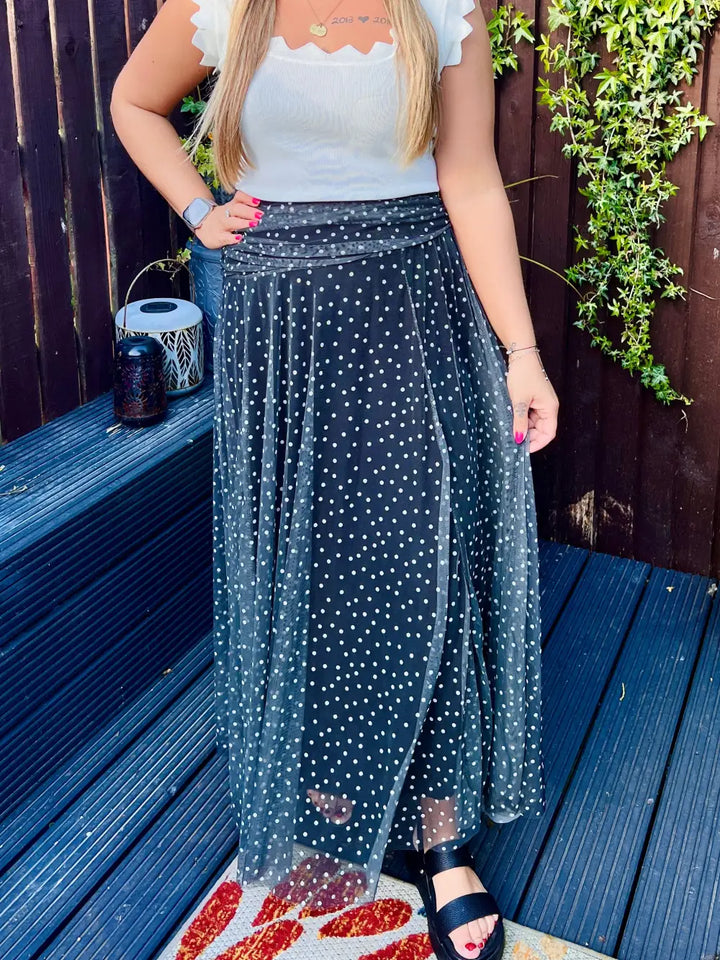 Sabrina Chiffon Polka Dot Skirt BLACK