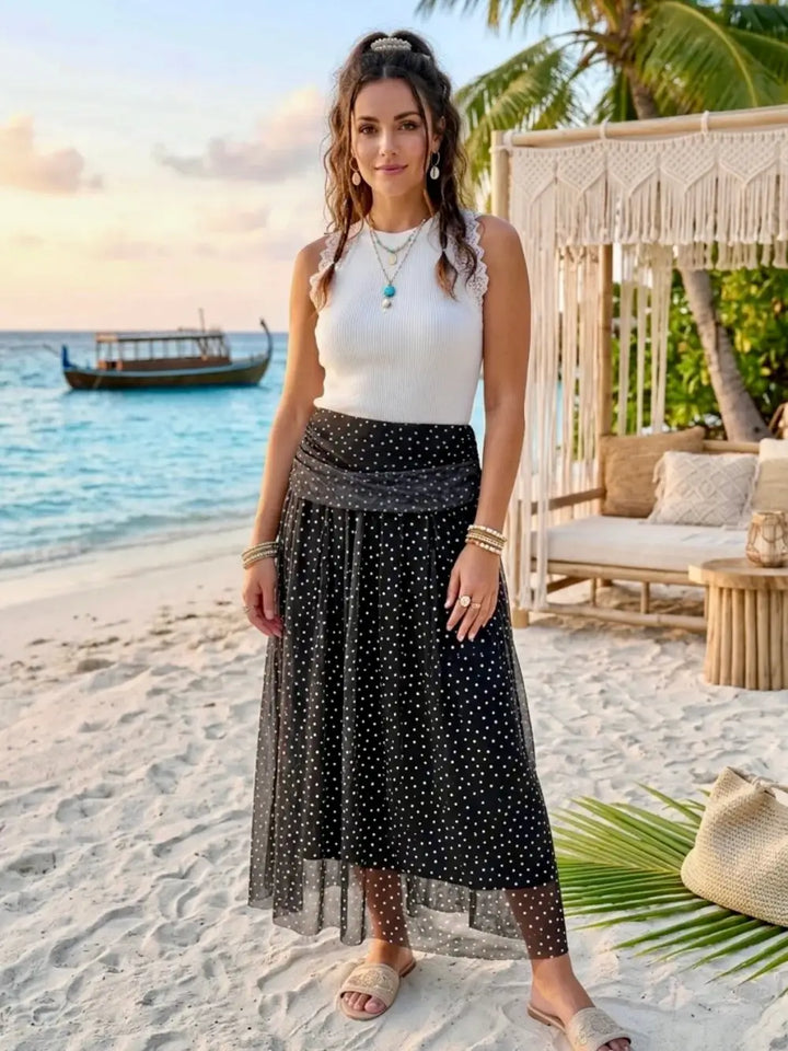 Sabrina Chiffon Polka Dot Skirt BLACK