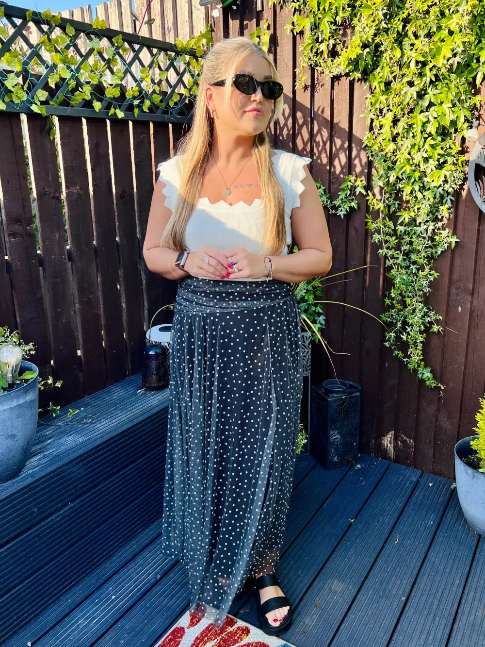 Sabrina Chiffon Polka Dot Skirt BLACK