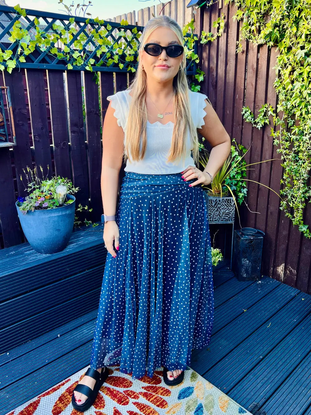 Sabrina Chiffon Polka Dot Skirt NAVY