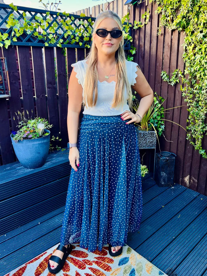 Sabrina Chiffon Polka Dot Skirt NAVY