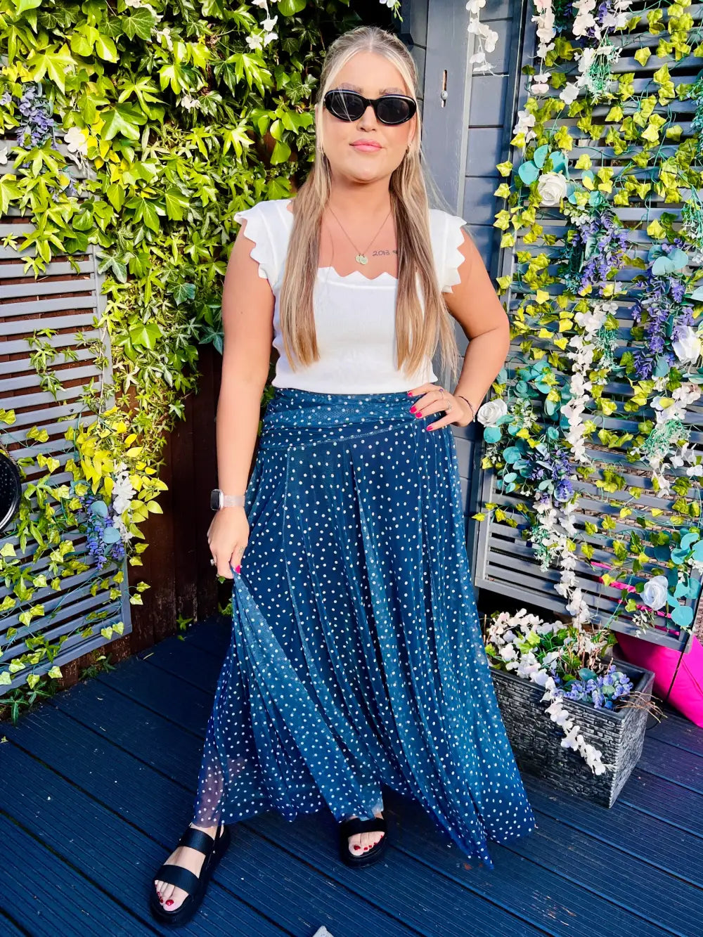 Sabrina Chiffon Polka Dot Skirt NAVY