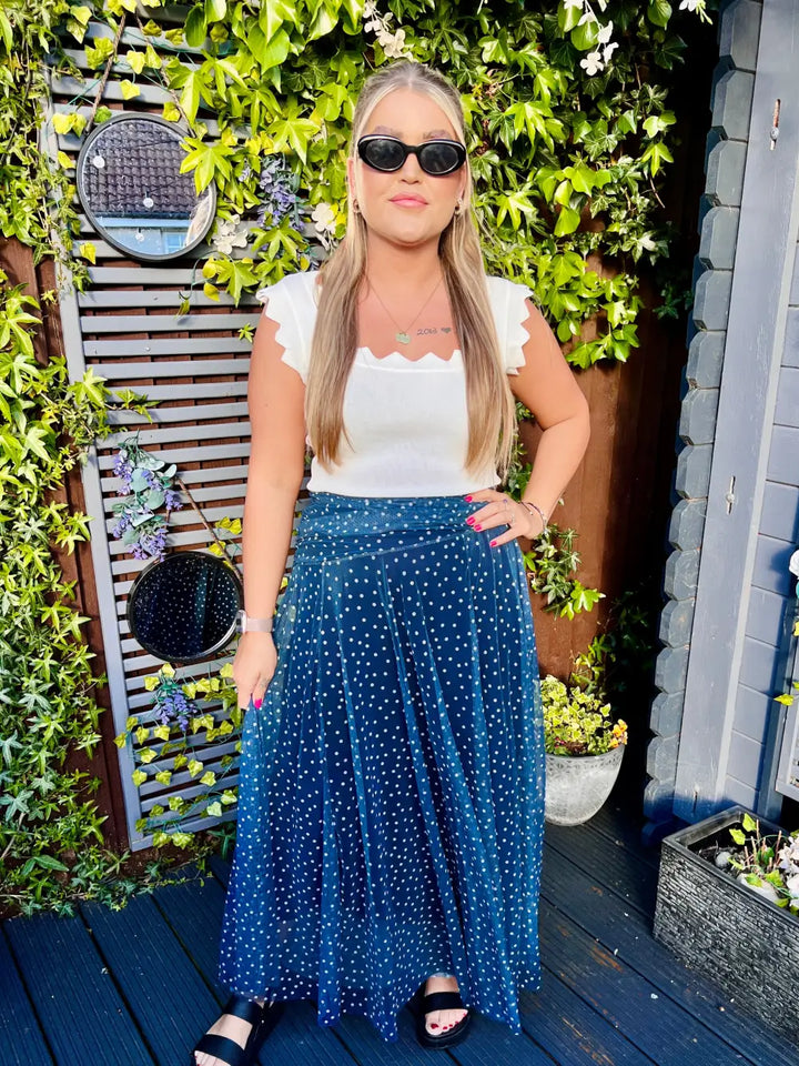 Sabrina Chiffon Polka Dot Skirt NAVY