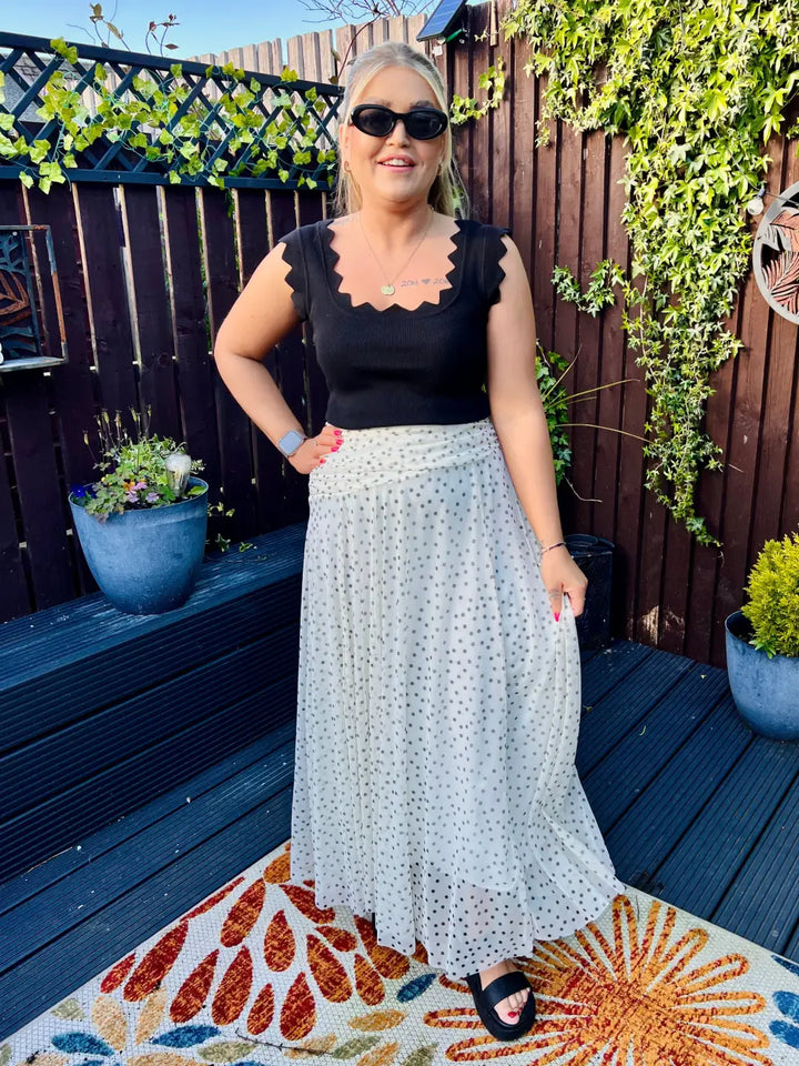 Sabrina Chiffon Polka Dot Skirt WHITE