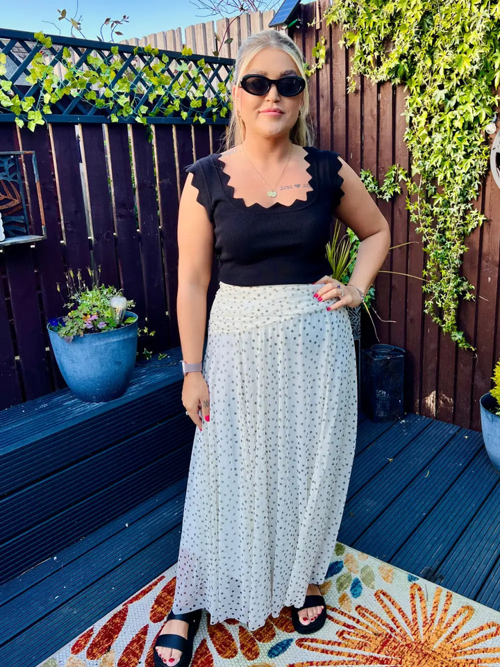 Sabrina Chiffon Polka Dot Skirt WHITE