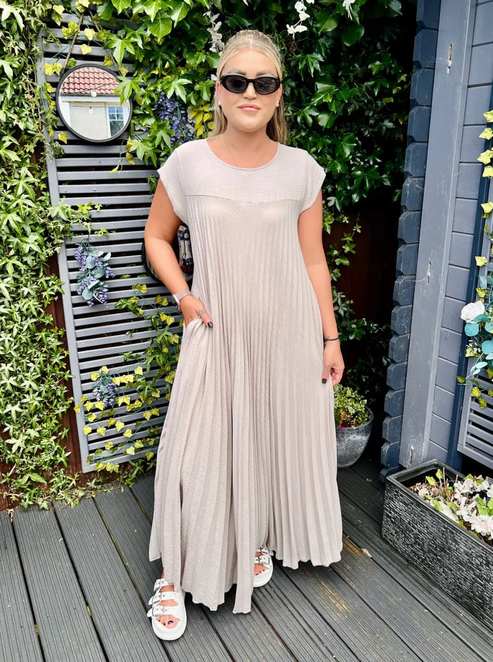 Safira Pleated Maxi Dress BEIGE