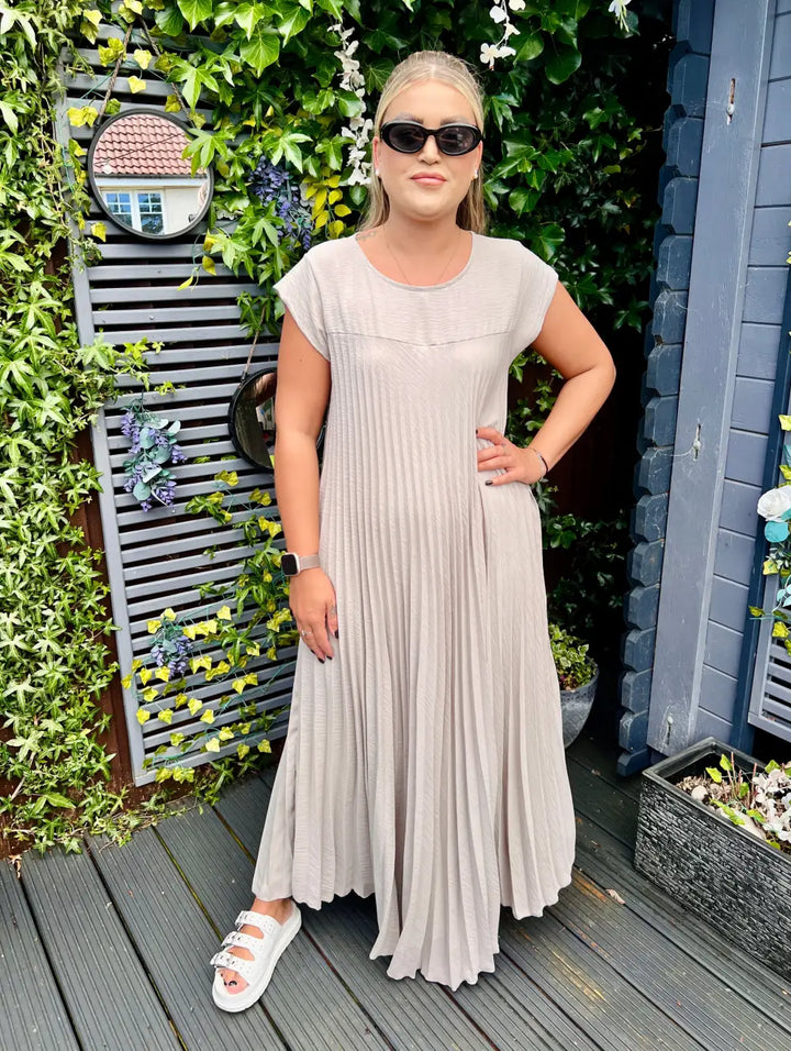Safira Pleated Maxi Dress BEIGE
