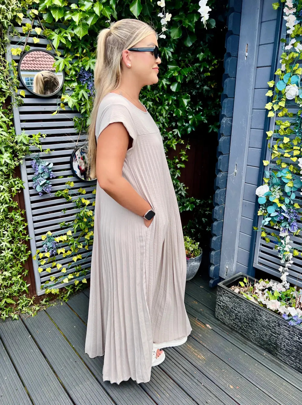 Safira Pleated Maxi Dress BEIGE