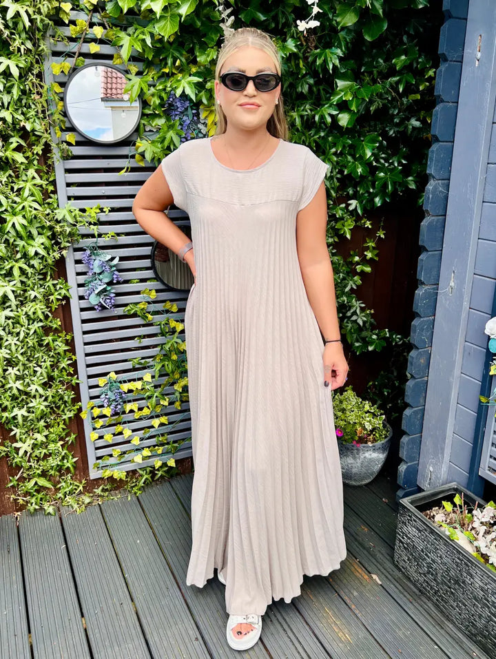 Safira Pleated Maxi Dress BEIGE