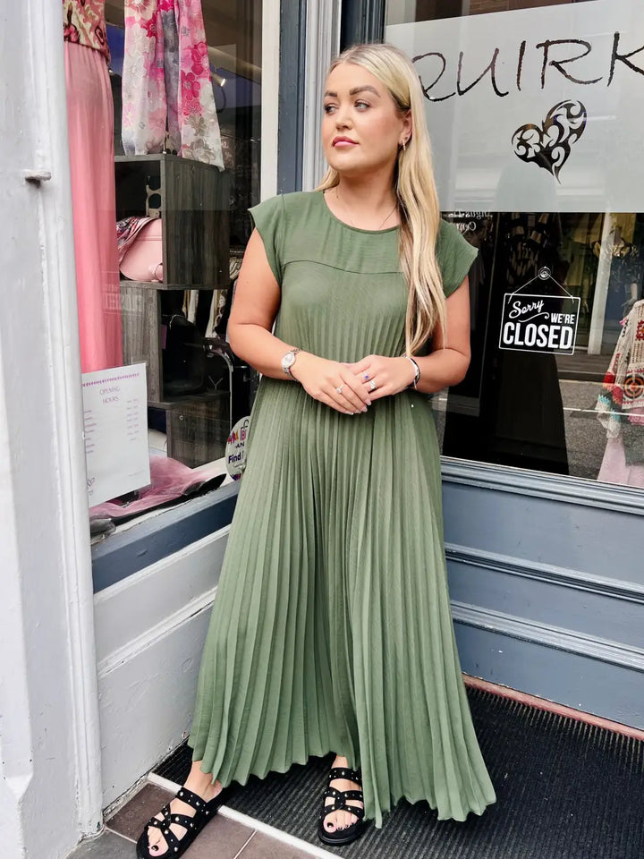 Safira Pleated Maxi Dress KHAKI